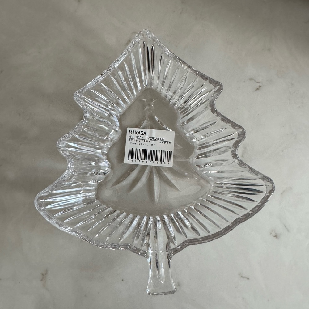 Mikasa Crystal Holiday Evergreen WY153/258 Tree Bowl 8" Christmas New with tag - Picture 1 of 8